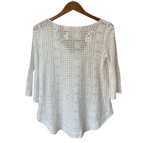 Johnny Was White Eyelet Blouse with Bell Sleeves Size XS - Picture 3 of 11